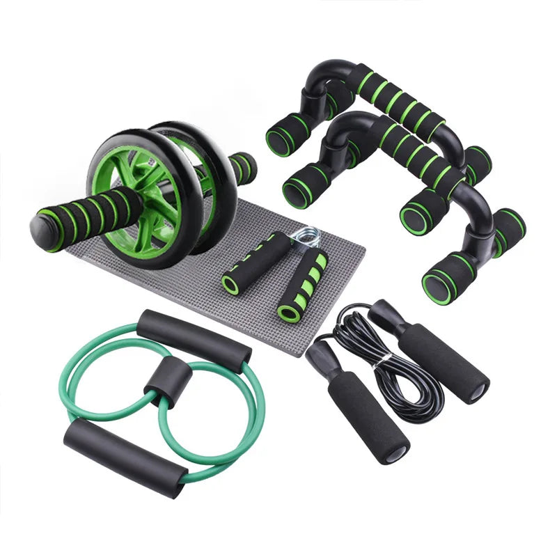 Home Gym 5-in-1 Ab Roller Wheels Kit Includes Abdominal Exercise Workout Equipment Resistance Bands Knee Mat Jump Rope Push