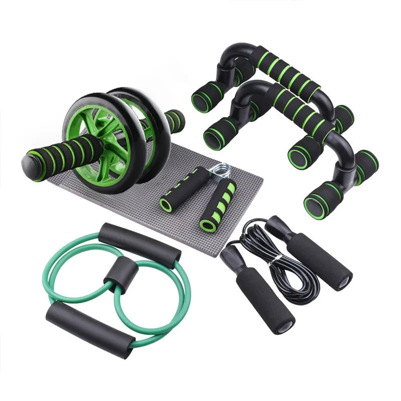 Home Gym 5-in-1 Ab Roller Wheels Kit Includes Abdominal Exercise Workout Equipment Resistance Bands Knee Mat Jump Rope Push